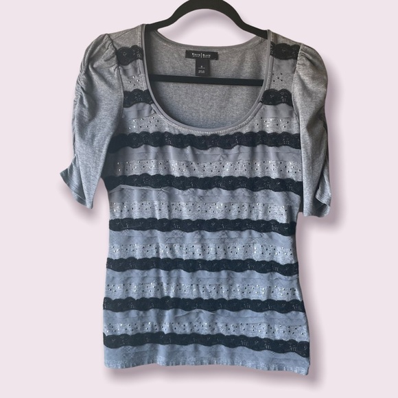 White House Black Market Gray Short Sleeve Blouse - Picture 2 of 8